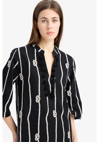 Defacto Regular Fit Desenli Pamuklu Midi Plaj Elbisesi-fall İn Love E5099ax25spbk27 Siyah