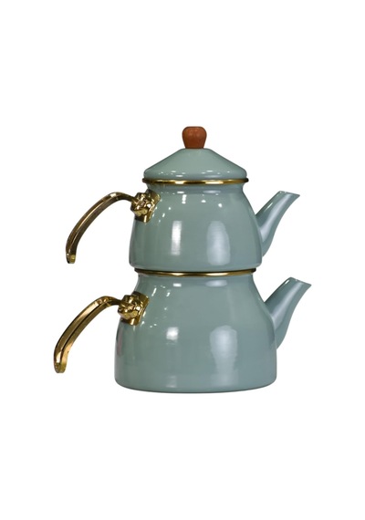 Soft Green Gold Model Emaye Çaydanlık çok renkli