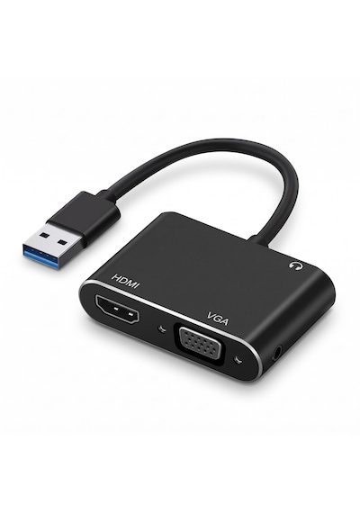 Usb 3.0 To Hdmı Ve Vga Adaptörü 1080p Çift Ekran Ve Ses Çıkışlı Pc Uyumlu Çoklu Monitör Görüntü Aktarıcı Cn05