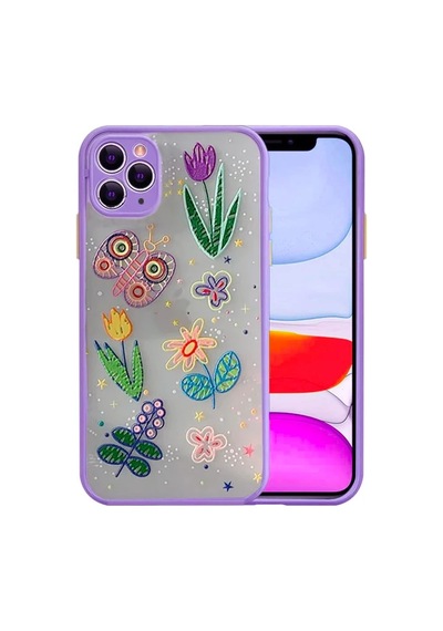 Apple iPhone Uyumlu iPhone 11 Pro 5.8inç Kamera Korumalı Çiçek Desenli Silikon Kılıf- 5775 Gri