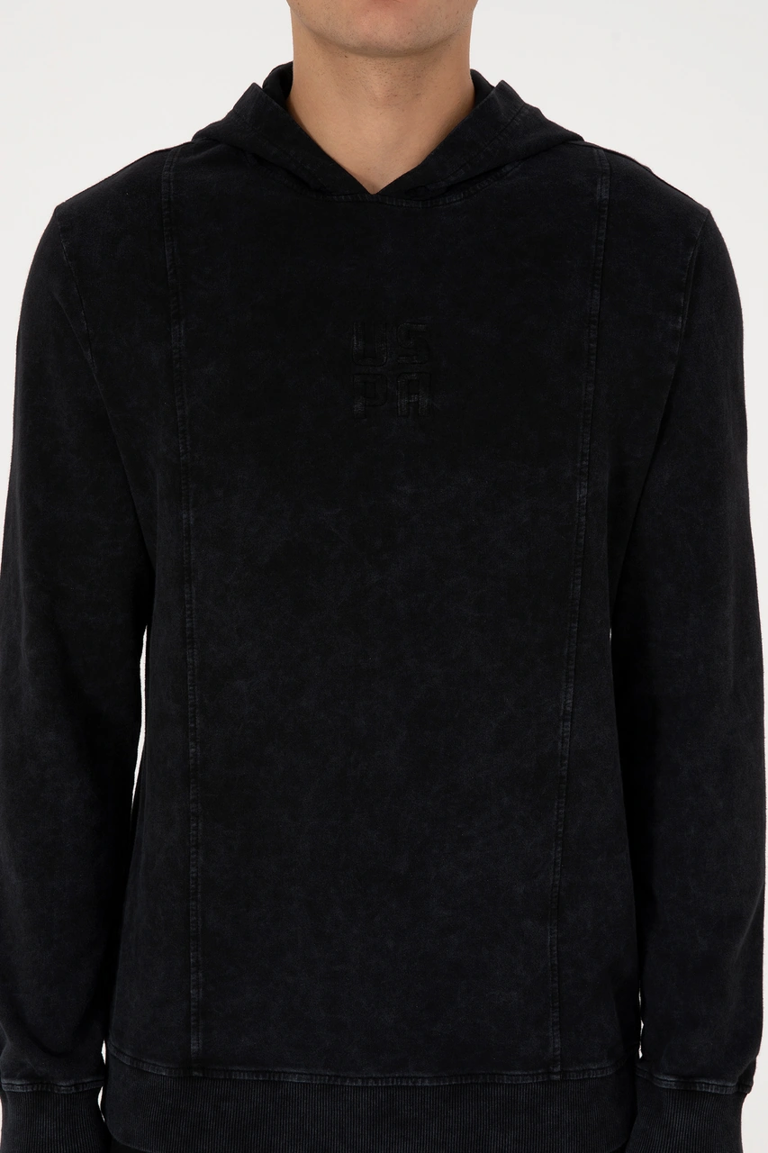 U.S. Polo Assn. Erkek Regular Fit Kapüşonlu Yıkamalı Siyah İnce Sweatshirt 50315493-VR046