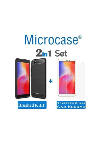 Microcase Xiaomi Redmi 6A Brushed Carbonfibersilikontpu Kilif+Cam 277550567 - Seçenek / Cam Koruma-Cam Istiyorum