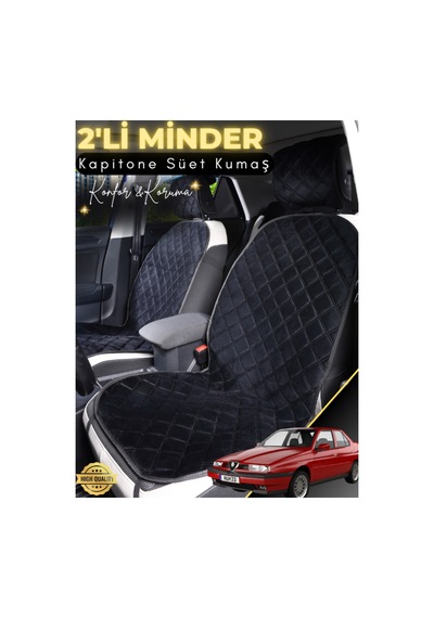 Alfa Romeo 155 Uyumlu 2'li Süet Oto Koltuk Minderi Terletmez Universal Su Geçirmez A2 Siyah