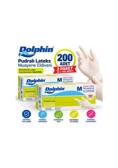 Pudralı Lateks Latex Muayene Eldiveni Tek Kullanımlık M Beden 2 Paket