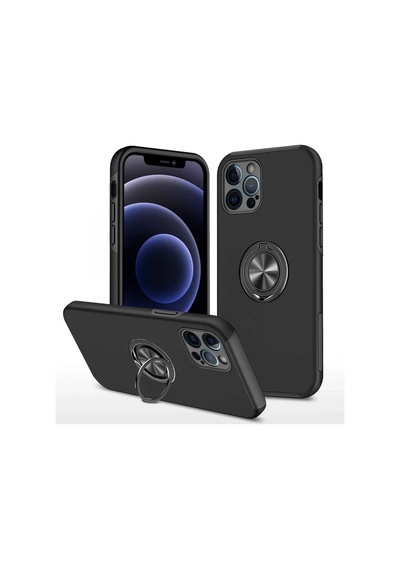 Newface Apple Uyumlu İphone 12 Pro Max Kılıf Elit Yüzüklü Kapak - Siyah