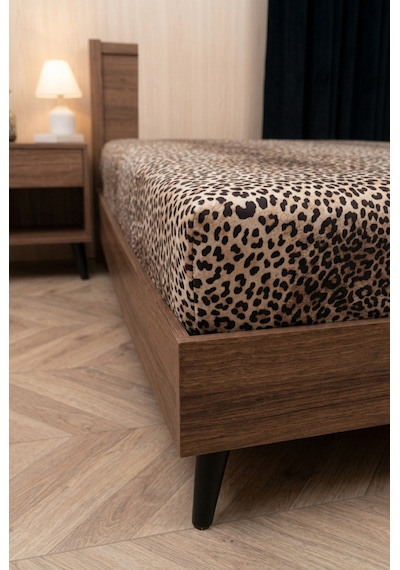 Lastikli Fitted Çarşaf Takımı Kalp Desen -leopar Desen Tek&çift Bej