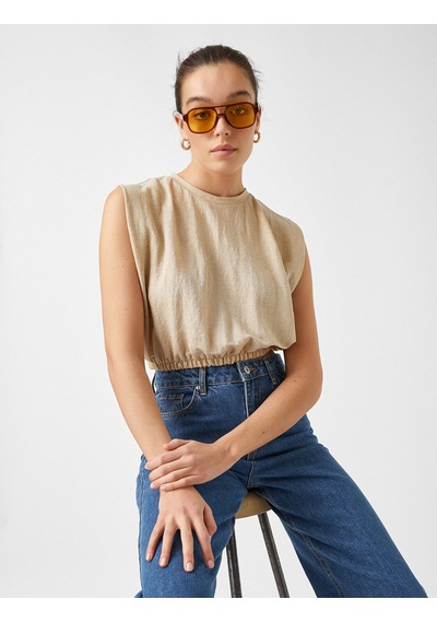 Koton Beli Lastikli Crop Tişört Bej 2yak13351ek Ekru Koton Beli Lastikli Crop Tişört Bej 2yak13351ek Ekru