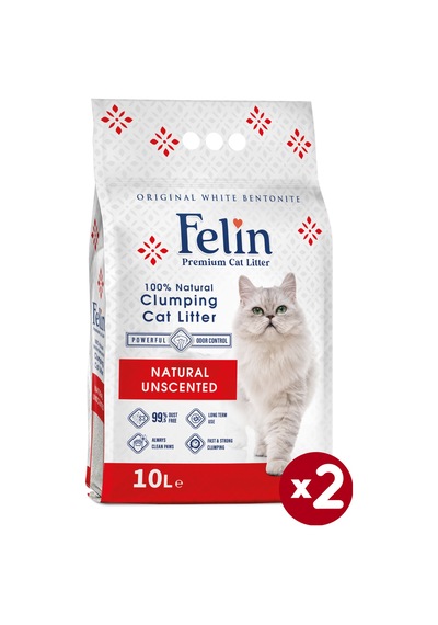 Felin Naturel Kokusuz Topaklaşan İnce Bentonit Kedi Kumu 2 x 10 L