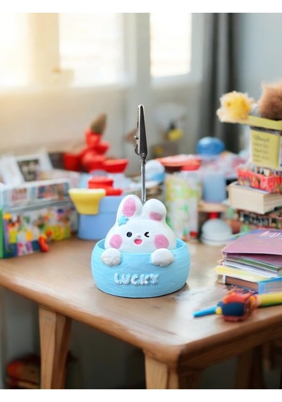 Happy Temalı Tavşan Fotoğraf Not Tutucu Ofis Masası Tutacak Hediyelik Lucky Temalı