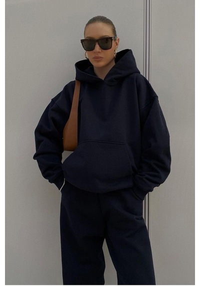 Siyah Kapüşonlu Şardonlu Oversize Cepli Sweatshirt Mg2206