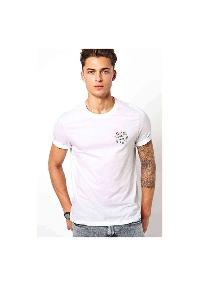 Uzay Astronomi Göğüs Baskılı Beyaz Erkek Tshirt