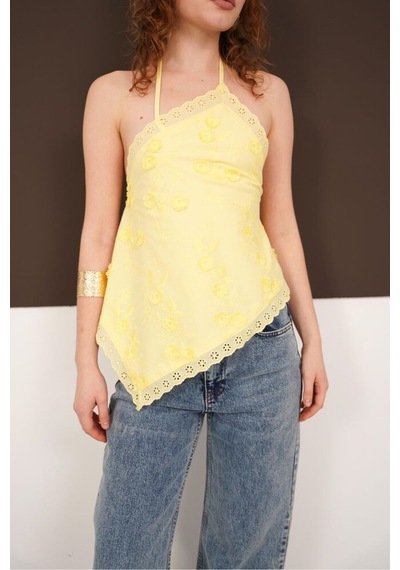 Verymoda Boyundan Askılı Güpür Bluz D2968 Sari