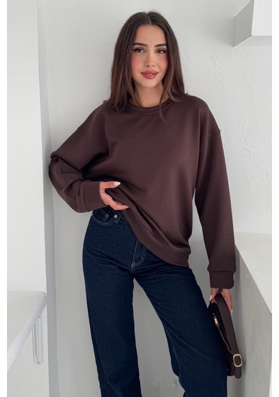 Femelle Kahverengi Modal Kumaş Basic Sweatshirt