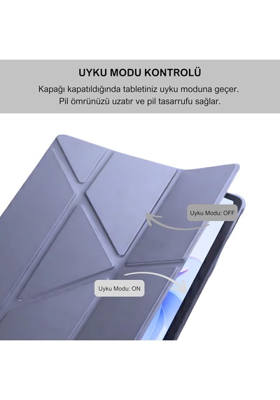Klasse Apple İpad 10.9 İnç 2022 10. Nesil Uyumlu Smart Kılıf, Apple Pencil Kalemlikli, Trifold, Esnek, Mat, Darbeye Tam Dayanıklı Tablet Kılıfı Lila
