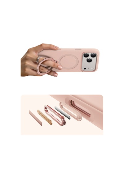 Torras Apple iPhone 17 Pro / 18 Pro Uyumlu O Stand Spin Silicone Serisi Magsafe Kılıf Pembe