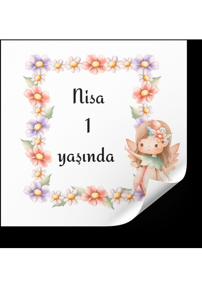 Doğum Günü Çikolata Etiketi Peri Kızlı 3,5x3,5 Cm 70 Adet -arletikettasarım Beyaz
