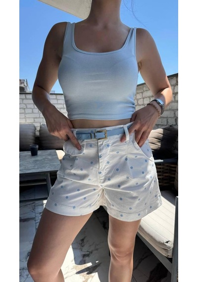 Elora Atelier Puantiye Desen Denim Şort Çok Renkli