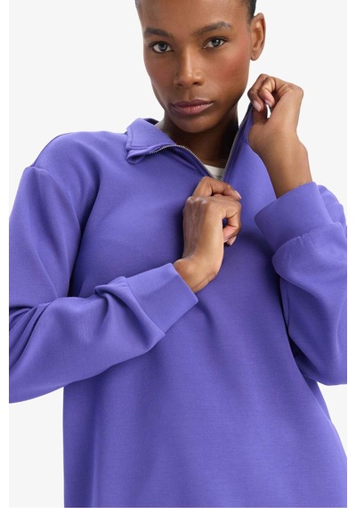 DeFactoFit Oversize Geniş Kalıp Yarım Fermuarlı Dik Yaka Modal Sporcu Sweatshirt D7126AX25SPPR273