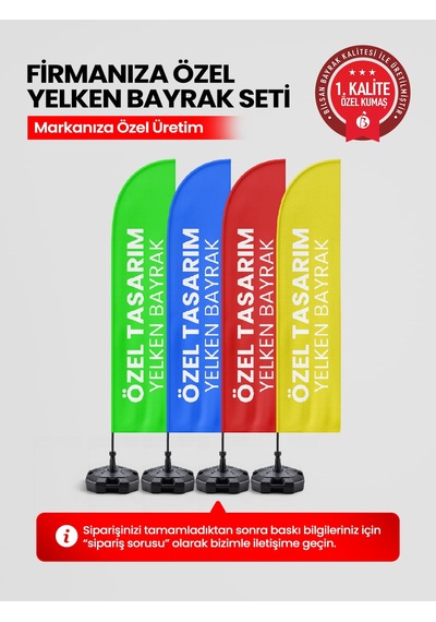 Özel Tasarım Yelken Bayrak Set - Raşel Kumaş 1. Kalite 75 x 300 CM