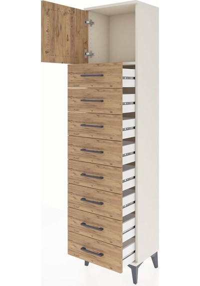 Arges Dolap Tek Raflı 8 Çekmeceli Tek Kapaklı 44x30x182 Aytaşı-çam Aytası