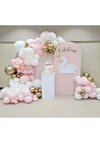 Gold Krom Beyaz Makaron Pembe 100 Lü Balon Seti