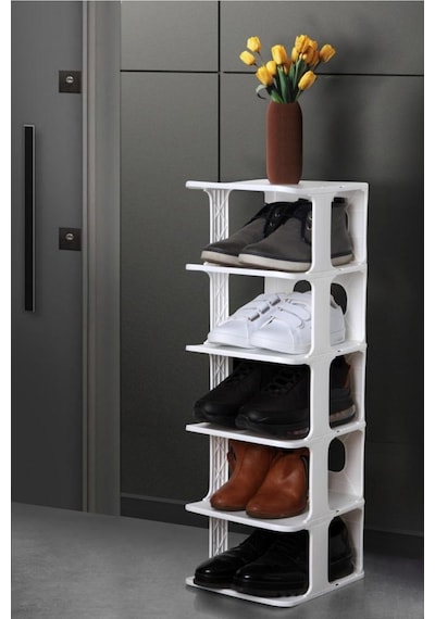 Lüx Yeni Model Modern 5 Katlı Ayakkabılık Beyaz Renk Portatif Ayakkabı Standı 5 Katlı