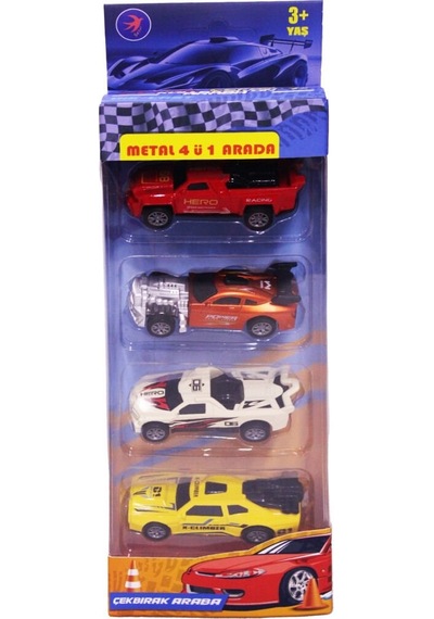 4 Lü Çek Bırak Metal Araba Seti 0287 Çok Renkli