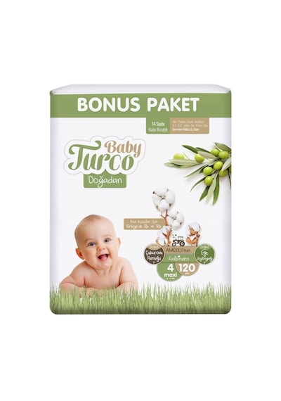 Baby Turco Doğadan Bebek Bezi 4 Numara Maxi Bonus Paket 120 Adet