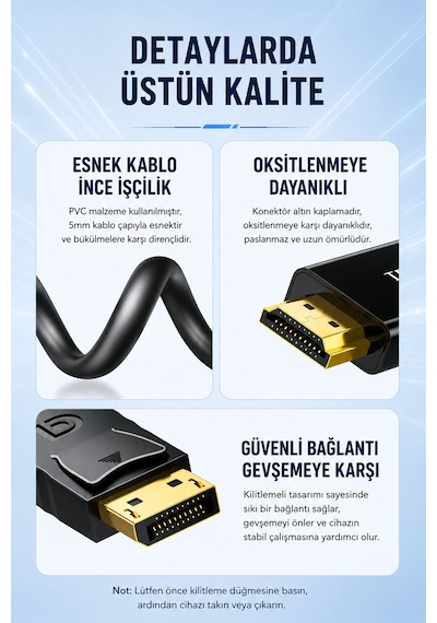Displayport - Hdmı 4k Ultra Hd Kablo, Dp - Hdmı Dönüştürücü, 3840x2160 Görüntü Aktarımı, Monitör Tv Projeksiyon Uyumlu, Altın Kaplama, Kilitli Bağlantı Z623e