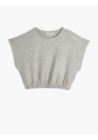 Koton Crop Tişört Kısa Kollu Beli Lastikli Bisiklet Yaka Gri 4sak50034ek Gri