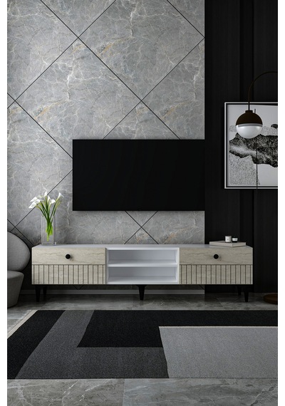 180dhdtsr7bt İlay Lazer Desenli Raflı Tv Sehpası Beyaz-traverten