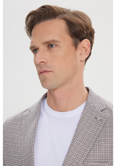 Ac&Co / Altınyıldız Classics Erkek Kahve Bej Slim Fit Dar Kesim Mono Yaka Desenli Blazer Ceket Kahve Bej Bej - Kahverengi