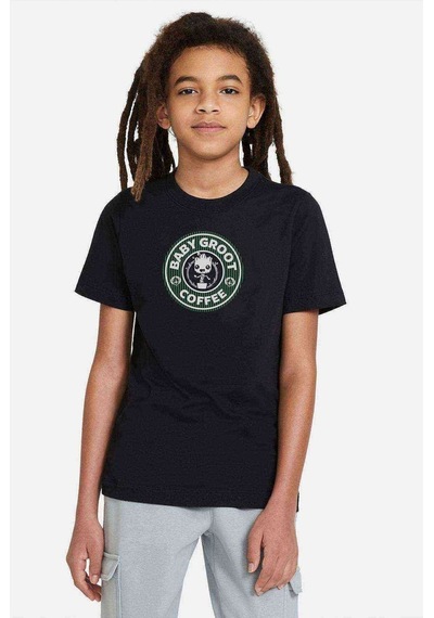 Tshirthane Baby Groot Coffee Baskılı Unisex Çocuk Siyah T-Shirt
