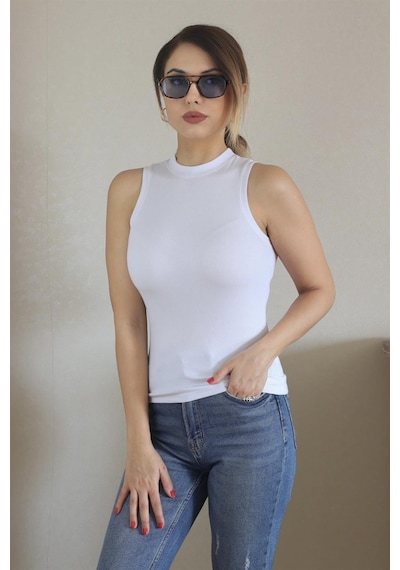 Ritnice Kadın İnce Fitilli Beyaz Pamuk Atlet