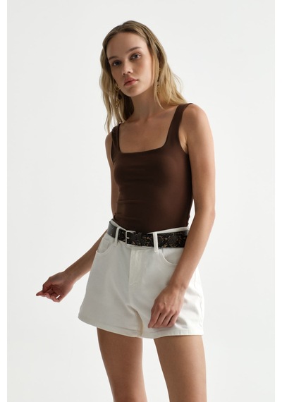 Açelyaokcu Premium Darcy Kare Yaka Bodysuit Kahverengi