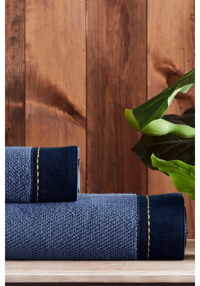 Oregon Maskülen Nakışlı Denim 2'li Havlu Set - Lacivert