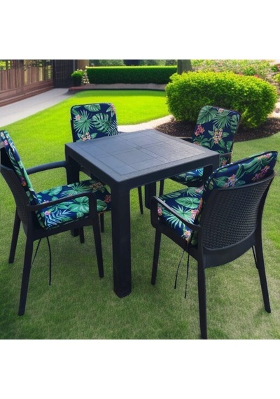 Lüks Arkalıklı Sandalye Minderi 4lü 4cm Süngerli Yeşil Yaprak 42x42 Çok Renkli