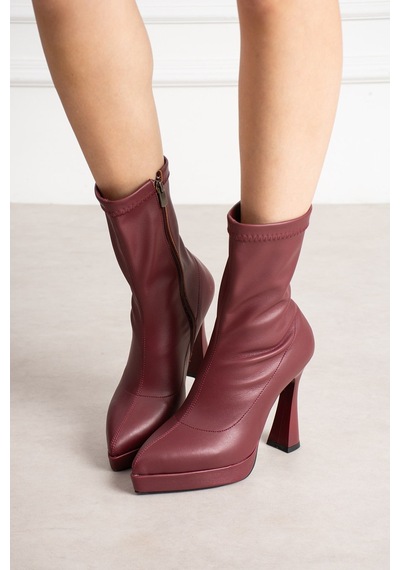 Dabab Shoes Talya Kadın Bordo Streç Cilt Sivri Burun Fermuarlı Platform 11 Cm Kalın Topuklu Bot Bootie Dabab Shoes Talya Kadın Bordo Streç Cilt Sivri Burun Fermuarlı Platform 11 Cm Kalın Topuklu Bot Bootie