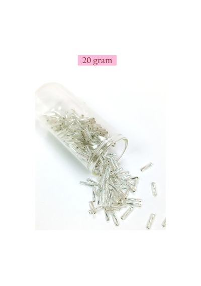Uzun Boru Kesme Boncuk Çap 2mm Uzunluk 10 Mm - 20 Gram - Parlak Gümüş - Bnc257
