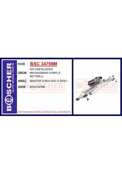 Bsc 34788m Cam Silecek Mekanizması Renault Master Iıı 10 Motorlu 8200734788-288100236r -