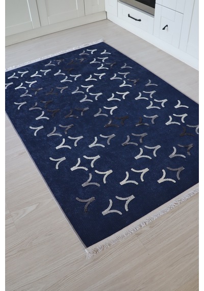 Arte Nakışlı Mavi Kilim Dekoratif Salon Halısıyıkanabili Mavi