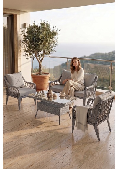 Tulipa Serisi 1.Sınıf 2+1+1 Gri Rattan Gri Minder Bahçe Balkon Oturma Koltuk Takımı Tulipa Serisi 1.Sınıf 2+1+1 Gri Rattan Gri Minder Bahçe Balkon Oturma Koltuk Takımı