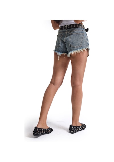 Kadın Kot Rengi Droplu Kemerli Özel Tasarım Denim Şort Çok Renkli