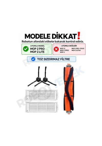 Xiaomi Mop 2 Pro Siyah MJST1SHW Fırça Filtre Seti-5 Parça