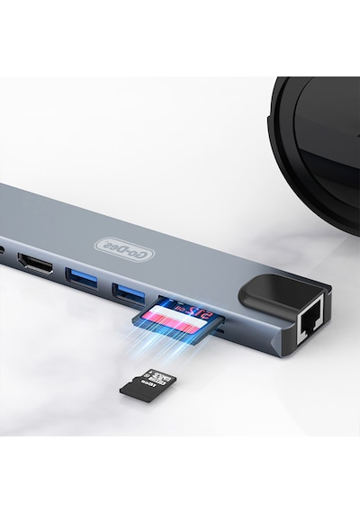 Go Des Gd-9218 Type-c Bağlantılı 8in1 Usb3.0/pd/hdmi 4k Ultra Hd/rj45/sd/tf Bağlantılı Hub Adaptör