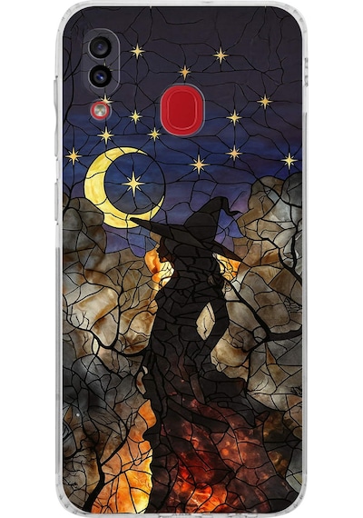 Printify Samsung Galaxy A20 İle Uyumlu Vitray Cadı Saati Tasarımlı Şeffaf Silikon Kılıf Şeffaf