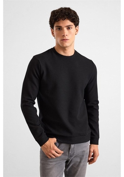 Süvari Siyah Regular Melanjlı Baskısız Waffle Bisiklet Yaka Cepsiz Düz Sweatshirt Sw2013700027-s09 Süvari Siyah Regular Melanjlı Baskısız Waffle Bisiklet Yaka Cepsiz Düz Sweatshirt Sw2013700027-s09