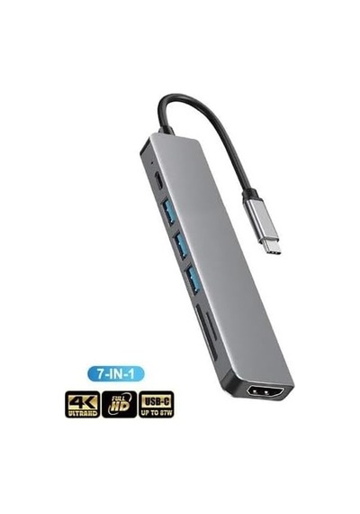 Hb-02 7in1 Hdmi Usb C Type C Hafıza Kartı Micro Kart Okuyucu Hub 4k A Kalite Metal