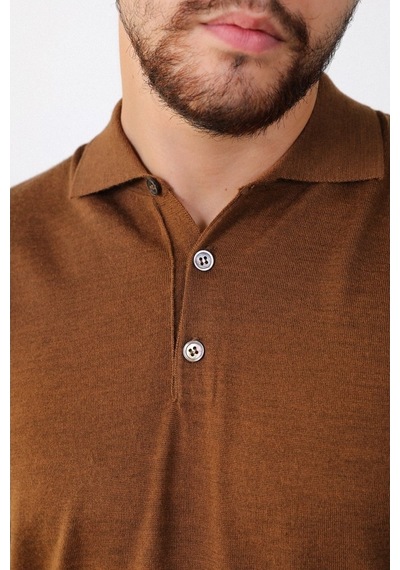 Ferraro Taba Polo Yaka Superfine Erkek Triko Kazak Taba