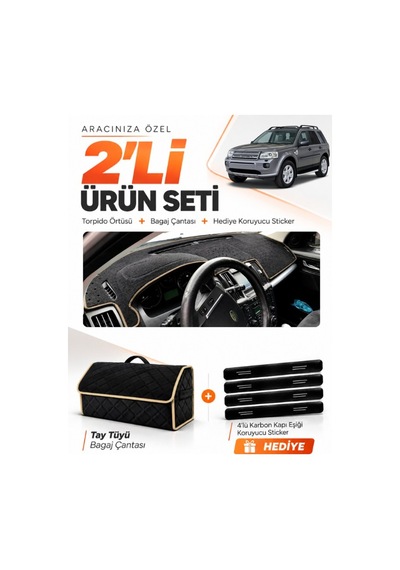 E-biz Land Rover Freelander 2006-2014 Uyumlu Torpido Örtüsü + Tay Tüyü Çanta - Siyah-bej - Lr003